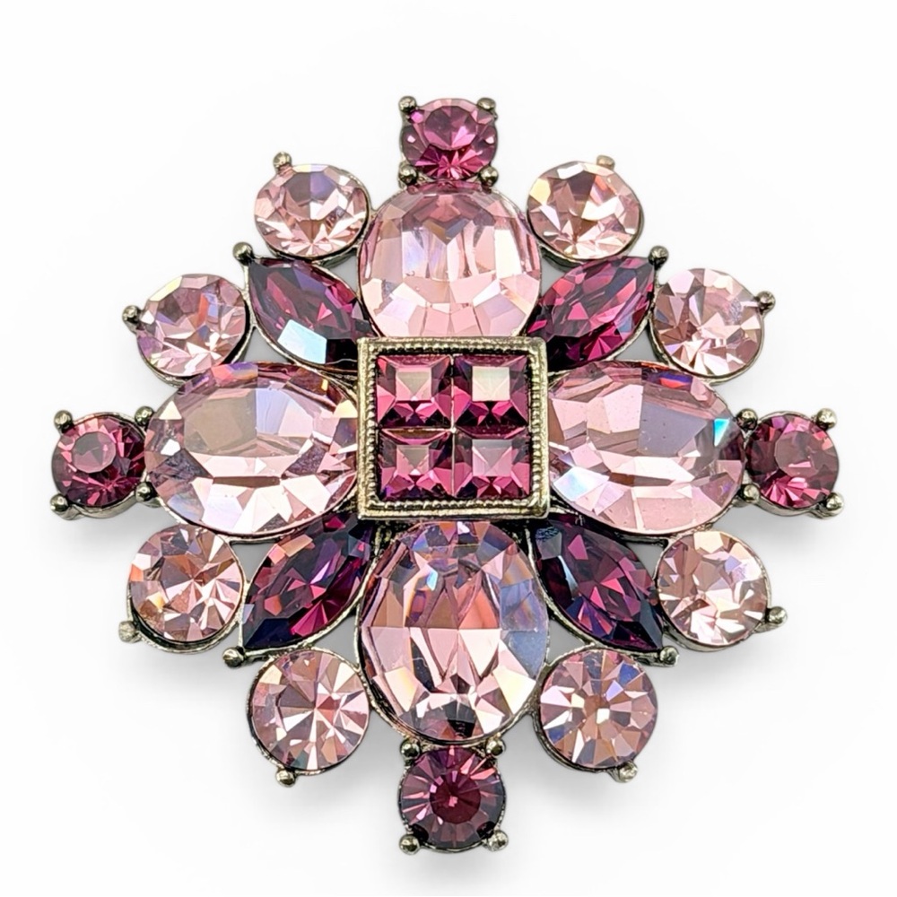 Rare Vintage Givenchy Pink Purple Crystal Luxury Brooch 1.75” Signed EUC - Picture 12 of 16